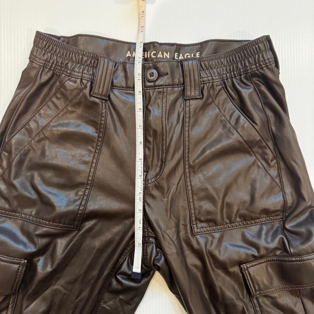 American Eagle Vegan Leather Cargo Pants Brown Straight Leg Women's 8 Long Y2K - Picture 5 of 16